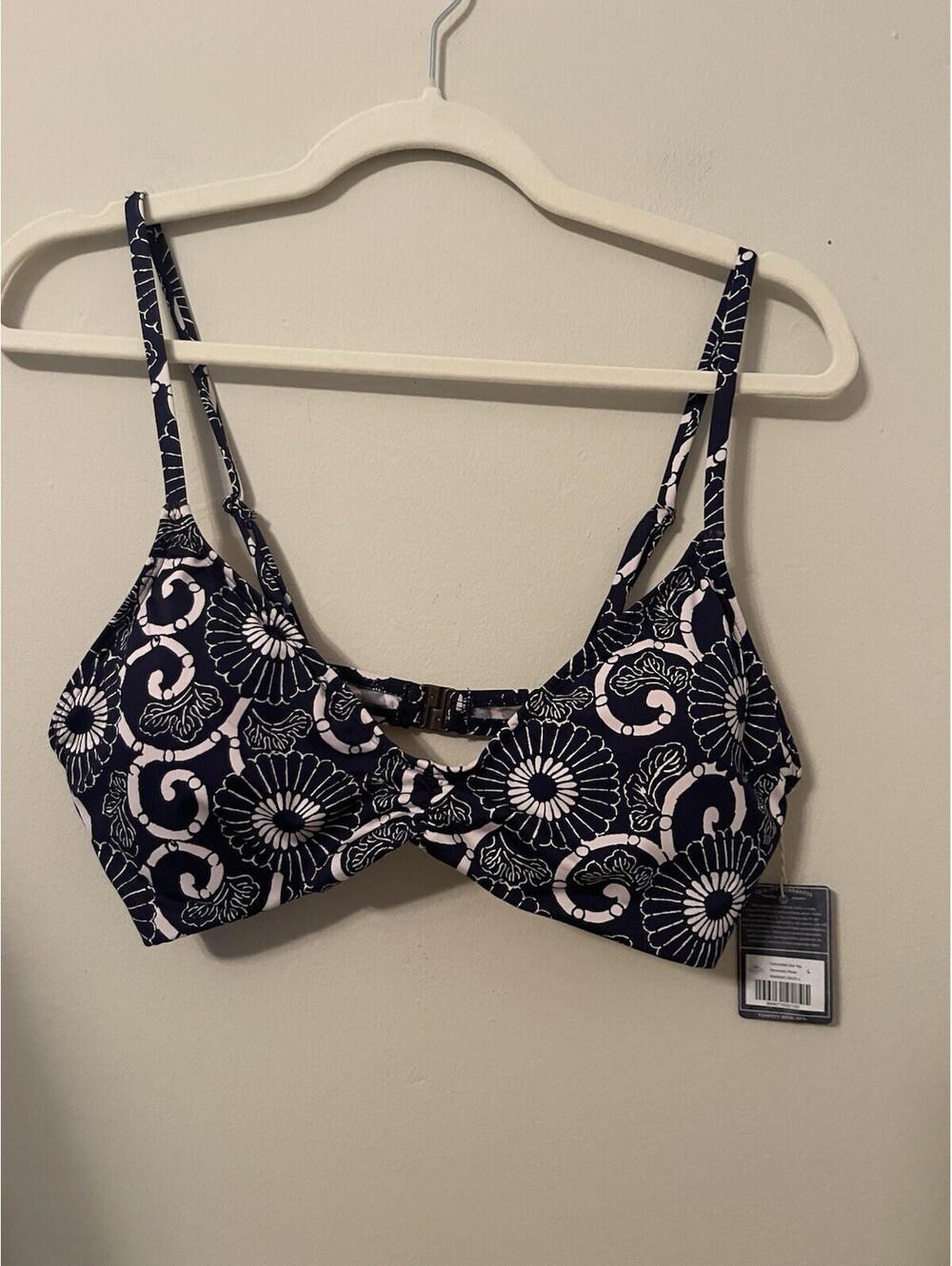 Faherty Bikini top navy blue Convertible Bra Top Floral Geometric Large L NEW